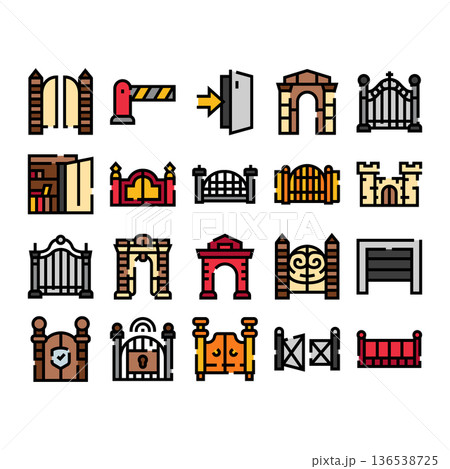 Gate and entrance icons set collection 136538725