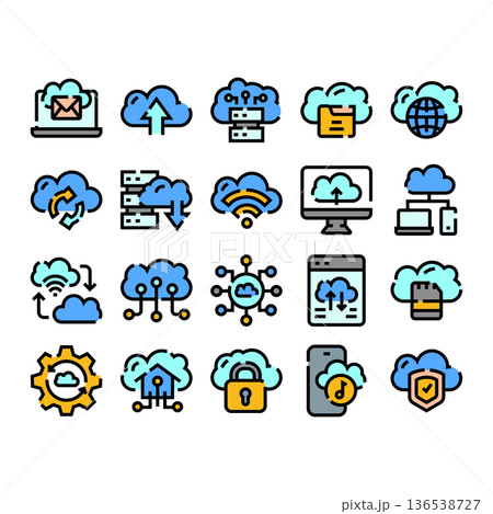 Cloud computing data storage network server technology icons set Cloud computing data storage network server technology icons set 136538727