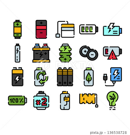 Battery energy power and electricity icons set Battery energy power and electricity icons set 136538728
