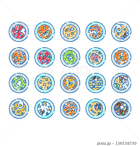Pizza variety collection icons featuring different toppings Pizza variety collection icons featuring different toppings 136538730