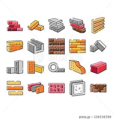 Building materials brick and masonry icon collection Building materials brick and masonry icon collection 136538789