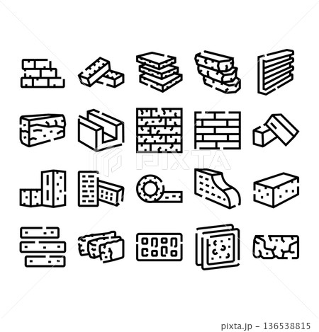 Building materials brick block masonry line icons Building materials brick block masonry line icons 136538815