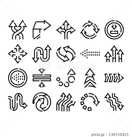 Arrows navigation direction icons set pointing various concepts Arrows navigation direction icons set pointing various concepts 136538825