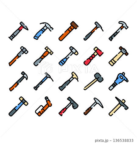 Hand tool hammers collection for construction and repair work Hand tool hammers collection for construction and repair work 136538833