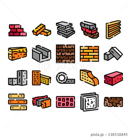 Bricks building materials construction icon set vector Bricks building materials construction icon set vector 136538845
