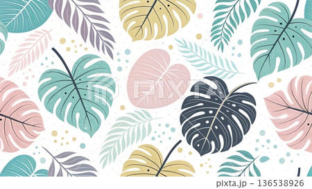 Seamless tropical monstera leaves neon pop color scheme background Seamless tropical monstera leaves neon pop color scheme background 136538926