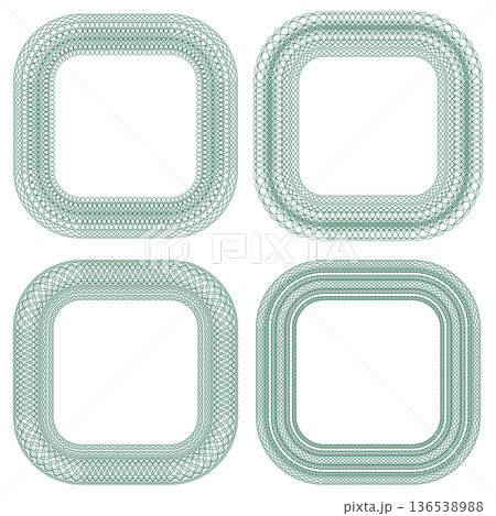Frames. A set of guilloche elements. Watermark patterns. Isolated on white background. Frames. A set of guilloche elements. Watermark patterns. Isolated on white background. 136538988