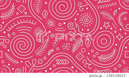 Abstract organic doodle line art pattern bold white continuous lines background  136539025