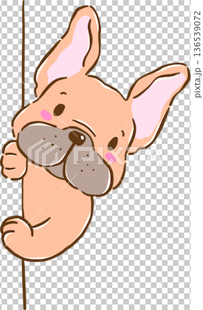Cute french bulldog peeking cartoon character hand drawn whimsical expression blep tongue out sticker 136539072