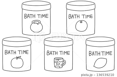 ゆるめシンプルな入浴剤ボトルセット1　線画 136539210