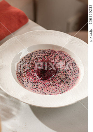 Wild rice porridge with berry sorbet Wild rice porridge with berry sorbet 136539232