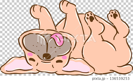 Cute French Bulldog Rolling on Back belly up cartoon hand drawn Cute French Bulldog Rolling on Back belly up cartoon hand drawn 136539253