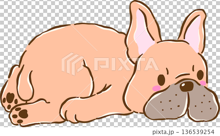 Funny French Bulldog Sploot cartoon hand drawn Funny French Bulldog Sploot cartoon hand drawn 136539254