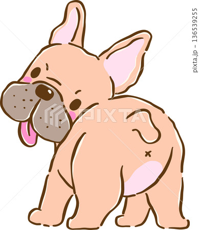 Grumpy French Bulldog standing showing ass cartoon hand drawn 136539255
