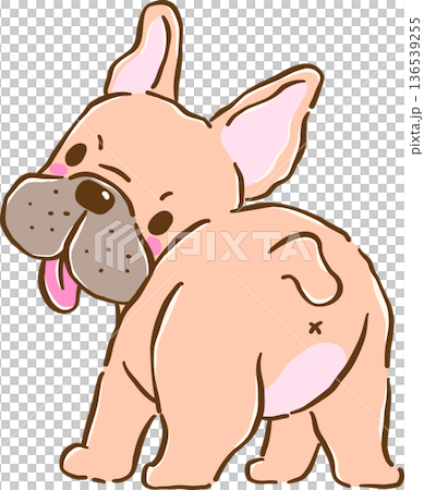 Grumpy French Bulldog standing showing ass cartoon hand drawn 136539255