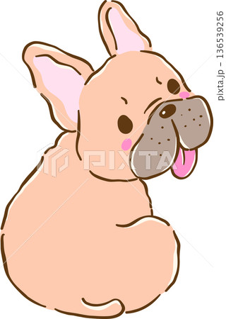Funny French Bulldog Sitting Tongue Out Cartoon Hand Drawn Funny French Bulldog Sitting Tongue Out Cartoon Hand Drawn 136539256