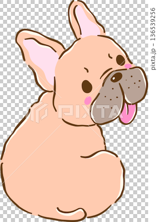 Funny French Bulldog Sitting Tongue Out Cartoon Hand Drawn Funny French Bulldog Sitting Tongue Out Cartoon Hand Drawn 136539256