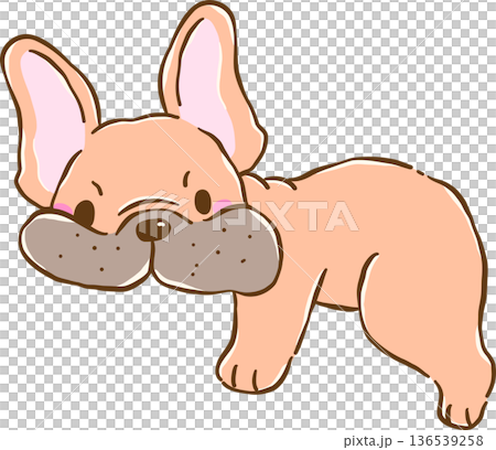 Grumpy Silly French Bulldog lying down Cartoon Hand Drawn 136539258