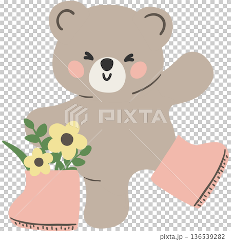 Spring Bear Coquette Joyful Spring Garden Nature cute cartoon flat design illustration 136539282