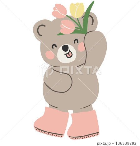 Spring Bear Coquette Joyful Spring Garden Nature cute cartoon flat design illustration 136539292