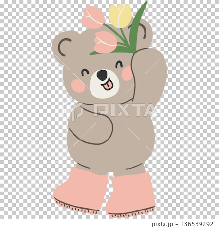 Spring Bear Coquette Joyful Spring Garden Nature cute cartoon flat design illustration 136539292