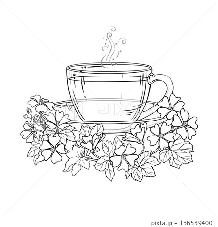 Cup of Malva Tea Outline Illustration. 136539400