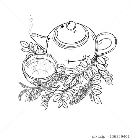 Cup of Licorice Tea Outline Illustration. 136539401