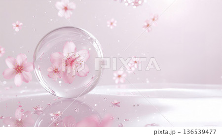 透明なガラス球に閉じ込められた桜の花 - 幻想的な春のコンセプトアート 透明なガラス球に閉じ込められた桜の花 - 幻想的な春のコンセプトアート 136539477