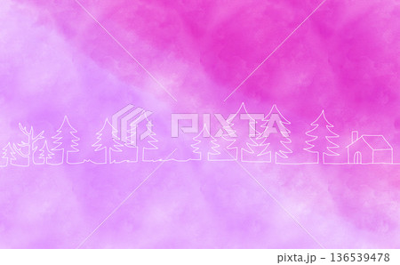ピンクグラデーションと森林の線画 136539478