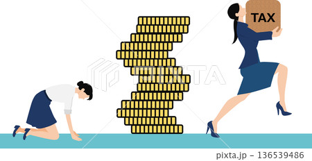 重い税率がのしかかっているビジネスウーマンのイラスト 重い税率がのしかかっているビジネスウーマンのイラスト 136539486