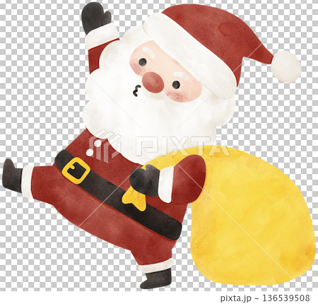 Christmas Santa claus playful hand drawing cartoon character watercolor illustration 136539508
