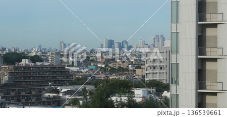 都会の窓から眺める風景、ビルが立ち並ぶ街並みが広がるオフィスビュー 136539661