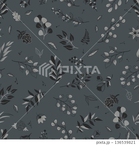 Elegant Botanical Line Art Seamless Dark Pattern Elegant Botanical Line Art Seamless Dark Pattern 136539821