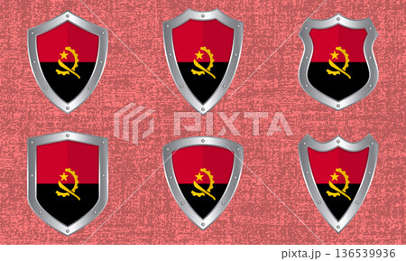Set of metal shields with the Angolan flag Set of metal shields with the Angolan flag 136539936