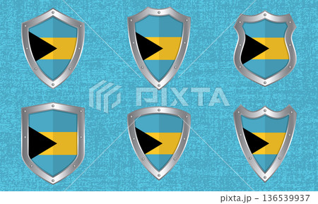 Set of metal shields with the Bahamas flag 136539937
