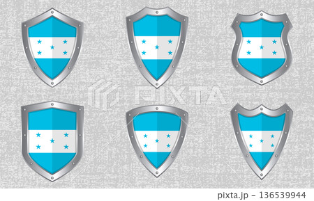 Set of metal shields with the Honduras flag Set of metal shields with the Honduras flag 136539944