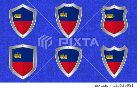 Set of metal shields with the Liechtenstein flag 136539951