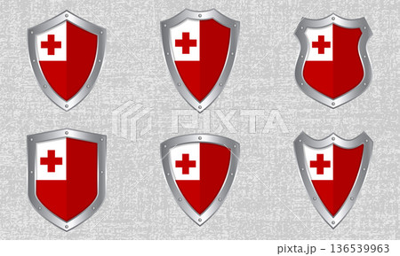 Set of metal shields with the Tongan flag 136539963