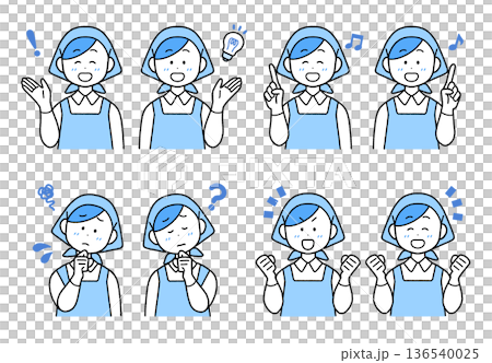 一組8張女性員工佩戴三角繃帶的插圖 | 易於使用的單色和簡單配色 136540025