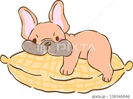Cute French Bulldog Sleeping on Pillow Cartoon Hand Drawn Cute French Bulldog Sleeping on Pillow Cartoon Hand Drawn 136540046
