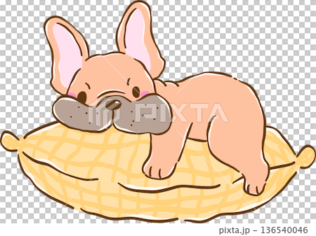 Cute French Bulldog Sleeping on Pillow Cartoon Hand Drawn Cute French Bulldog Sleeping on Pillow Cartoon Hand Drawn 136540046