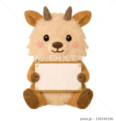 フェルト風のメッセージボードを持ったニホンカモシカのイラスト フェルト風のメッセージボードを持ったニホンカモシカのイラスト 136540196