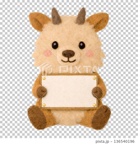 フェルト風のメッセージボードを持ったニホンカモシカのイラスト フェルト風のメッセージボードを持ったニホンカモシカのイラスト 136540196