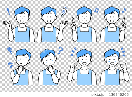 一組8張男性育兒、照護與福利人員插圖 | | 易於使用的單色，簡潔的配色 136540206