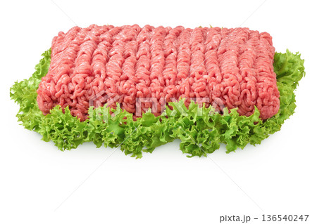 Minced meat, pork, beef, forcemeat isolated on white background Minced meat, pork, beef, forcemeat isolated on white background 136540247