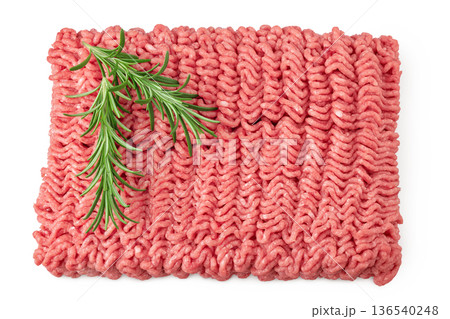 Minced meat, pork, beef, forcemeat isolated on white background. Top view Minced meat, pork, beef, forcemeat isolated on white background. Top view 136540248