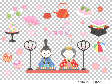 ひな祭りのかわいいフラットイラストセット 136540360