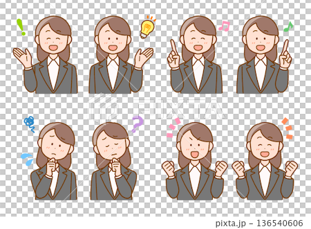 一套8幅身穿西裝的女性插畫 | 求職、員工、商務 136540606