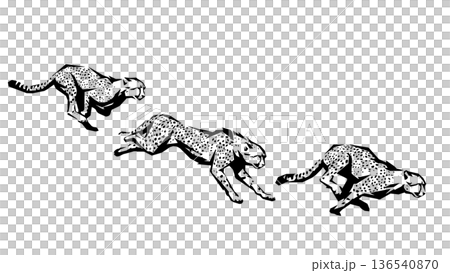 Continuous silhouette of a running cheetah - polygonal blocky design (vector material) 136540870