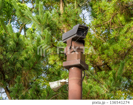 公園に設置された監視カメラ 136541274
